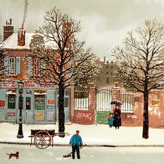 ミッシェル・ドラクロワの絵画作品　タイトルは、雪の街角